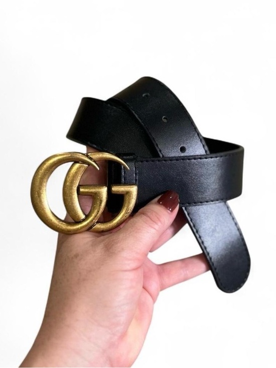 Gucci Accessories - Gucci GG Marmont Black Leather
Wide Belt Gold Double G Buckle Size 32